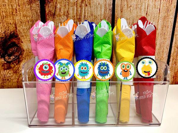 Monster Birthday Decoration | Monster Napkin Theme | Little Monster Utensil | Monster Utensil | Monster Theme Napkin Utensil Favors VARIETY