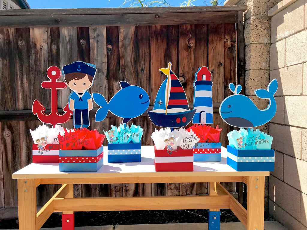 Nautical Boy Baby Shower Nautical Birthday Centerpiece for Guest Table or Cake Table Nautica Baby Shower Birthday centerpiece Party SET OF 6