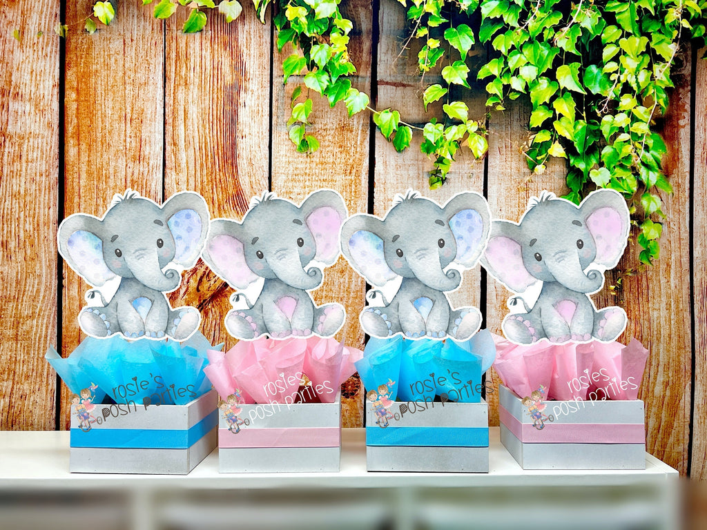 Twins Baby Elephant Centerpiece Pink and Blue Elephants Girl