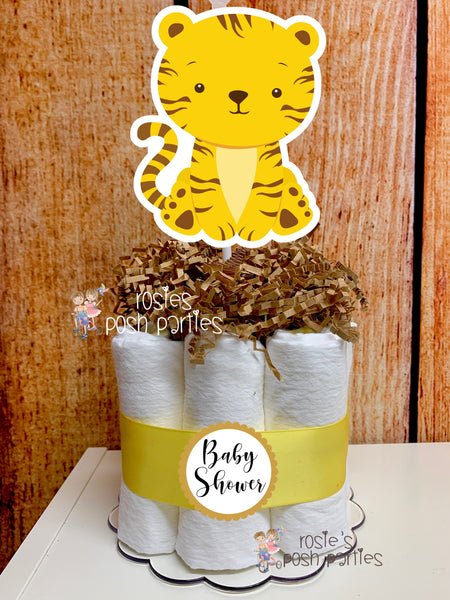 Baby Jungle Safari baby shower theme diaper cake centerpiece